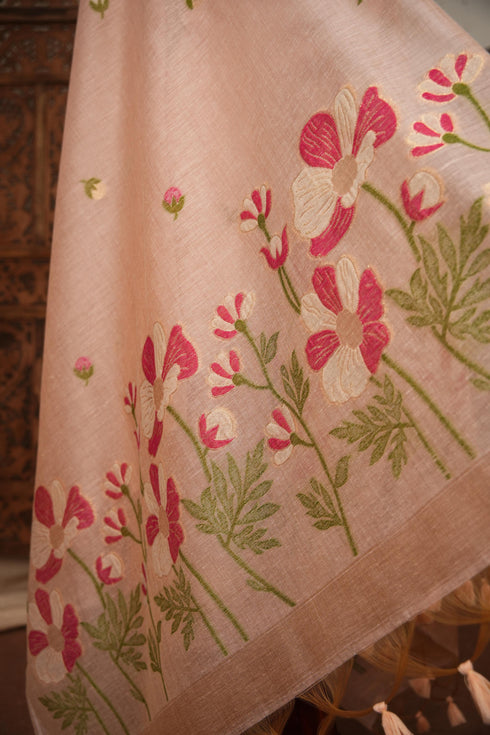 Bovine Chic Pink Muga Cotton Jamdani Unstitched Suit Set